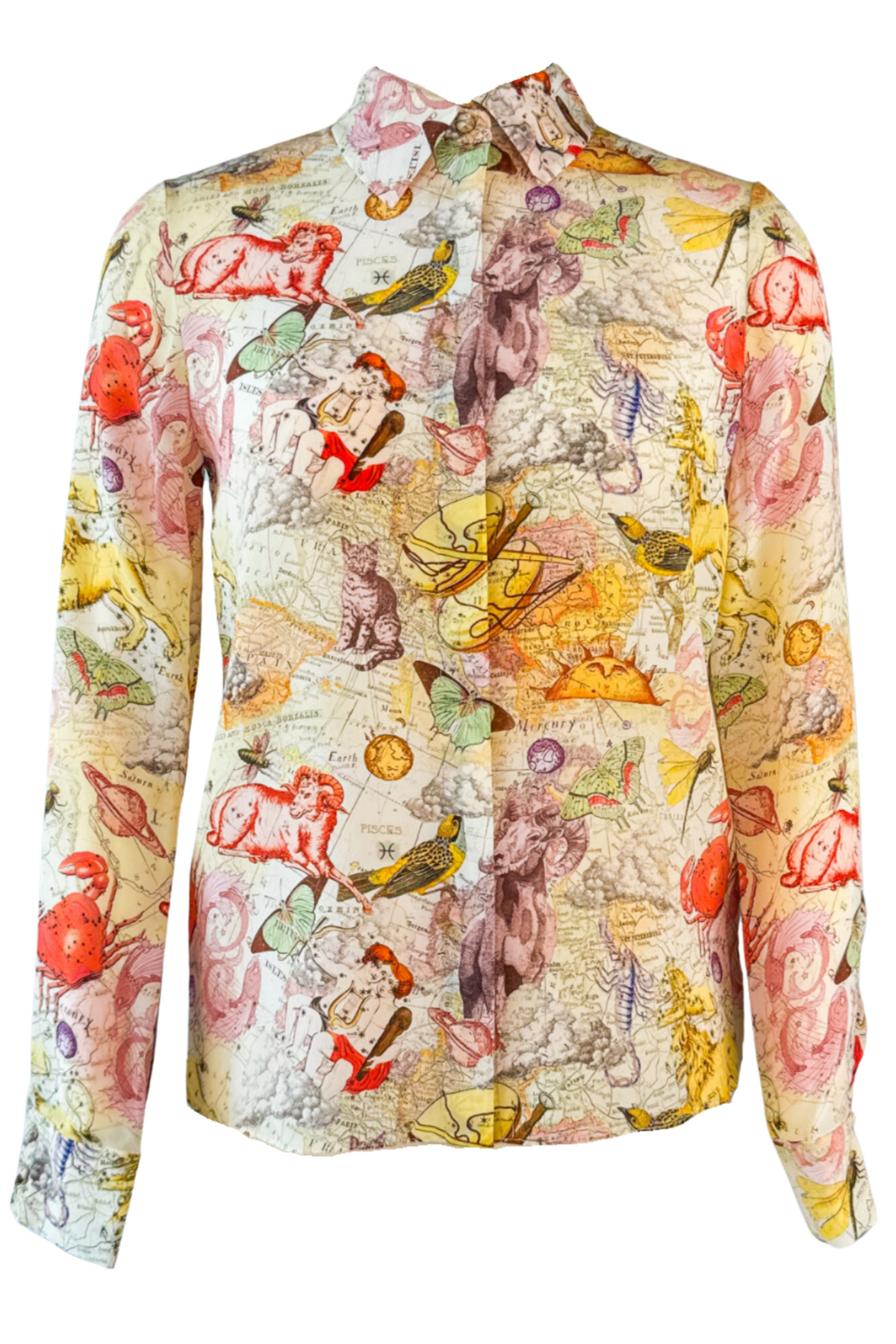 Alice + Olivia Silk Zodiac Print Button Down Shirt