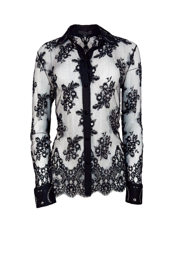 Alexander Wang Lace and Grommet Long Sleeve Blouse