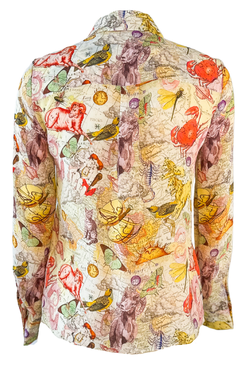 Alice + Olivia Silk Zodiac Print Button Down Shirt