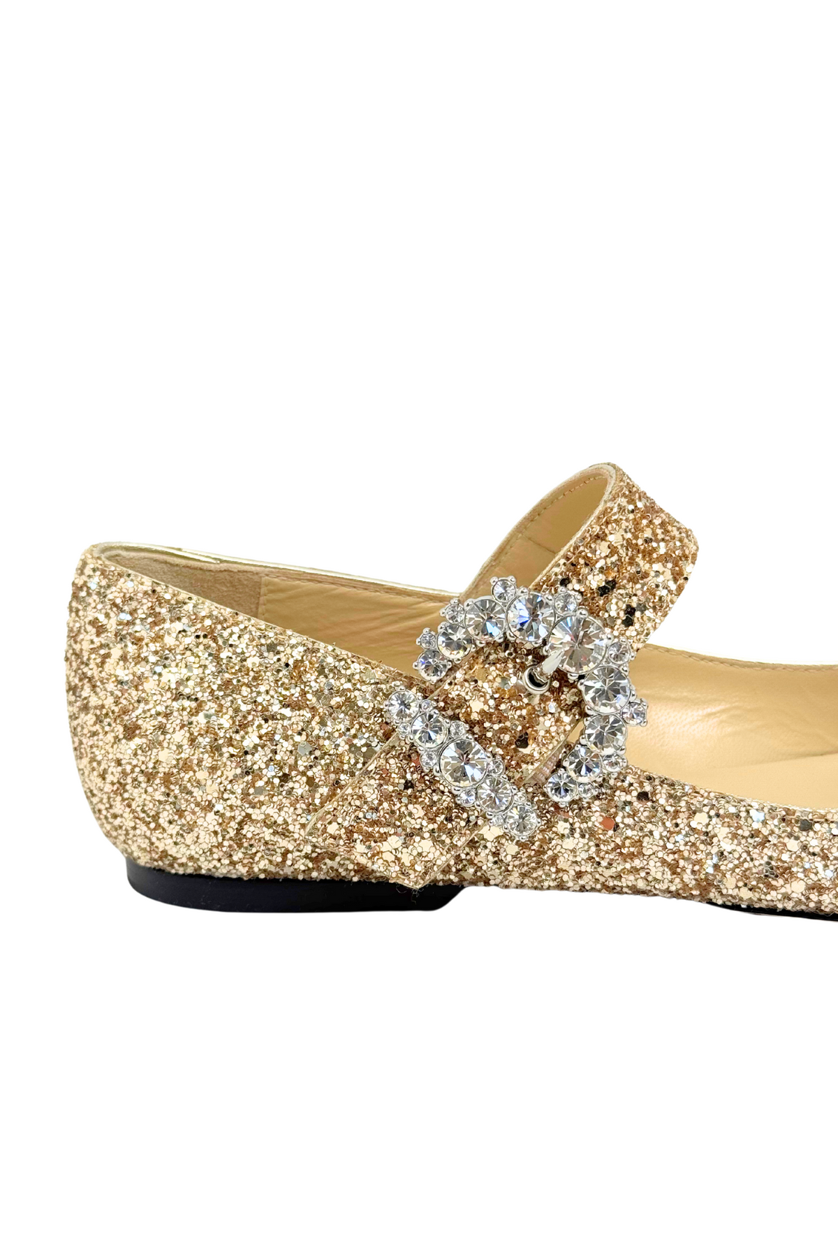 バレエシューズ JIMMY CHOO CHERI FLAT WITH CRYSTAL Jimmy Choo Cheri Flat in Gold Glitter – Zak and Moss