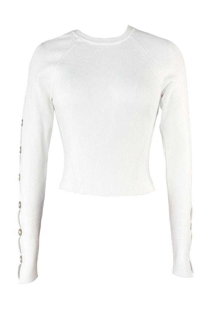 Jonathan Simkhai White Ribbed Top with Gold Button Embellishments